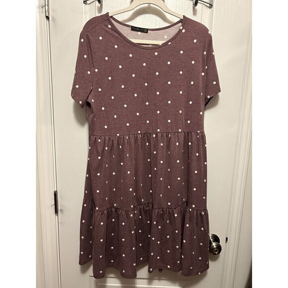 Raglan Dress Burgundy with white polka dot Women’s size XL Swing Comfy Tiered - Picture 16 of 16